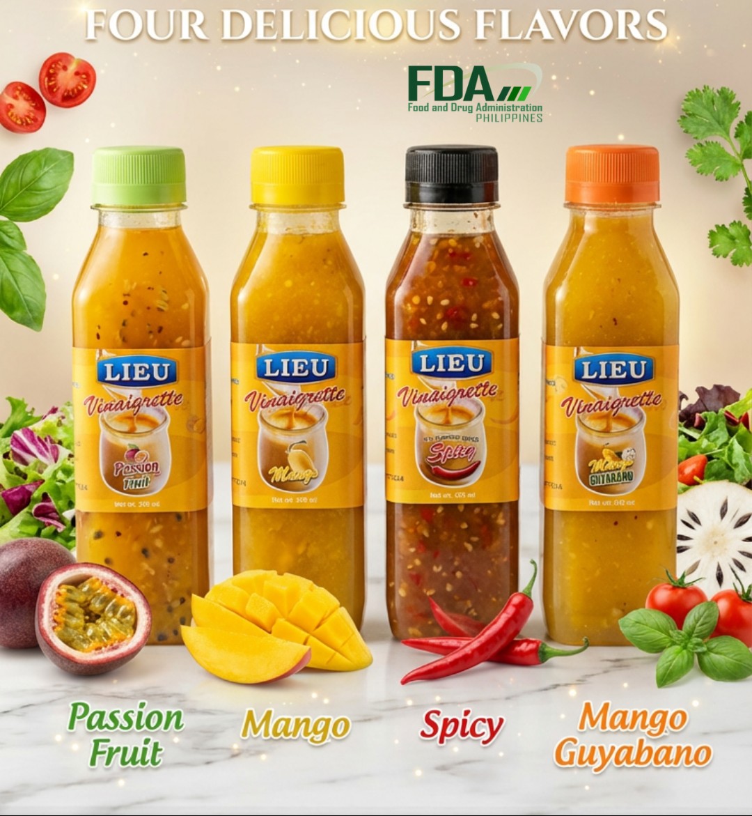 LIEU Vinaigrette four natural flavors — Passion Fruit, Mango, Spicy, Mango Guyabano
